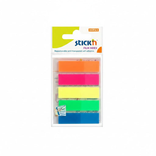 Stick Index Plastic Transparent 45x12 mm, 5x25 File/Set, 5 Culori Neon - Stick'n