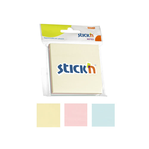 Notes adeziv Stick'n, 3 culori pastel, 76 x 76 mm, 3 x 50 file