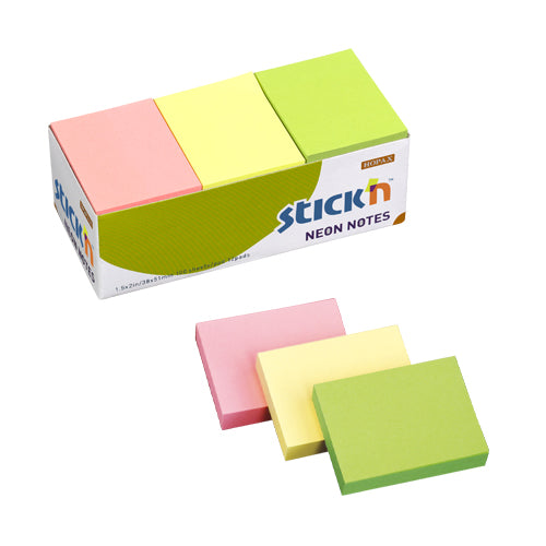 Notes adeziv Stick'n, 3 culori neon, 38 x 51 mm, 12 x 100 file