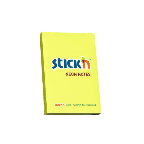 Notes adeziv Stick'n, galben neon, 76 x 51 mm, 100 file