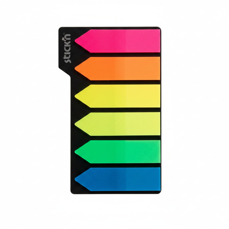 Stick Index Plastic Transparent Săgeată 42x12 mm, 5x25 File/Set, 5 Culori Neon - Stick'n