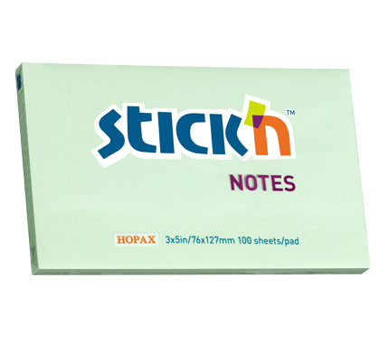Notes adeziv Stick'n, verde pastel, 76 x 127 mm, 100 file