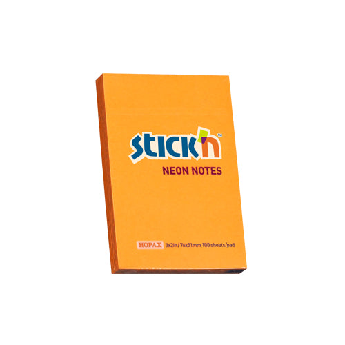 Notes adeziv Stick'n, portocaliu neon, 76 x 51 mm, 100 file