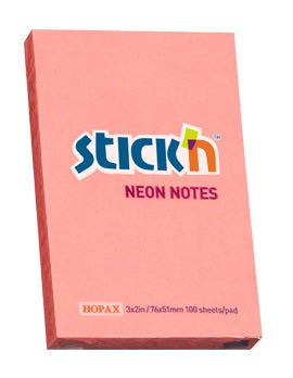 Notes adeziv Stick'n, roz neon, 76 x 51 mm, 100 file