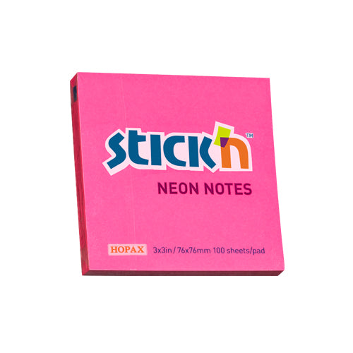 Notes adeziv Stick'n, roz neon, 76 x 76 mm, 100 file