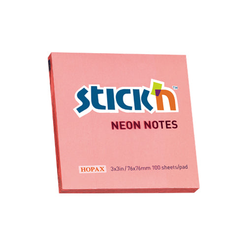 Notes adeziv Stick'n, corai neon, 76 x 76 mm, 100 file