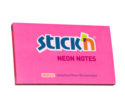 Notes adeziv Stick'n, roz neon, 76 x 127 mm, 100 file