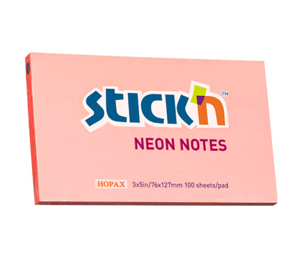 Notes adeziv Stick'n, corai neon, 76 x 127 mm, 100 file