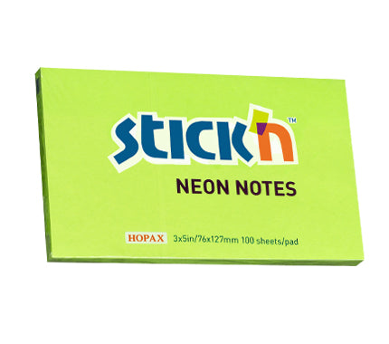 Notes adeziv Stick'n, verde neon, 76 x 127 mm, 100 file