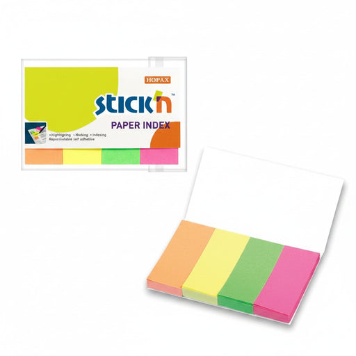 Stick Index Hârtie 50x20 mm, 4x50 File/Set, 4 Culori Neon - Stick'n