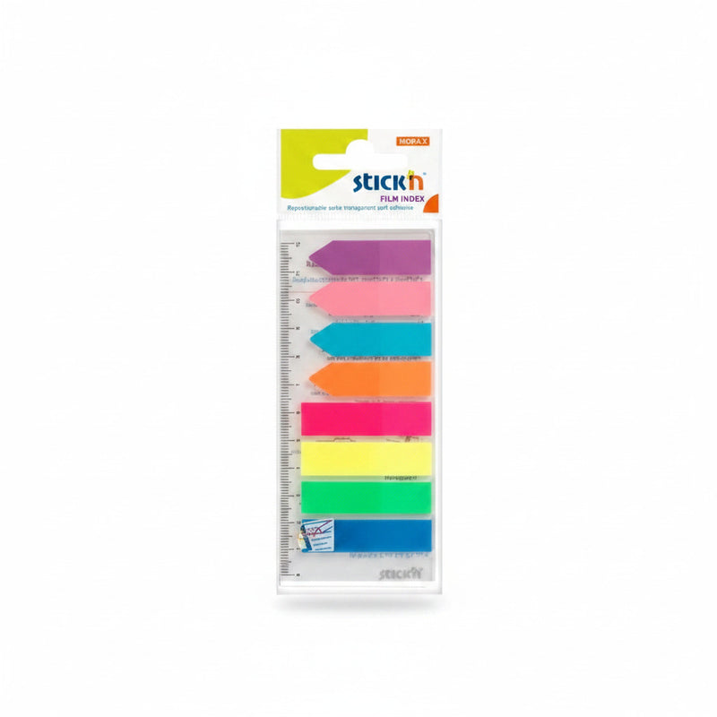 Stick Index Plastic Transparent 45x12 mm, 8x25 File/Set, Săgeată, 8 Culori Neon - Stick'n