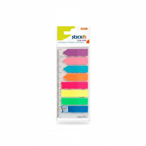 Stick Index Plastic Transparent 45x12 mm, 8x25 File/Set, Săgeată, 8 Culori Neon - Stick'n