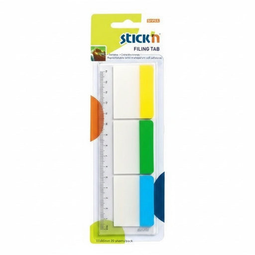 Stick Index Plastic Transparent cu Margine 37x50 mm, 3x10 File/Set, 3 Culori Neon - Stick'n