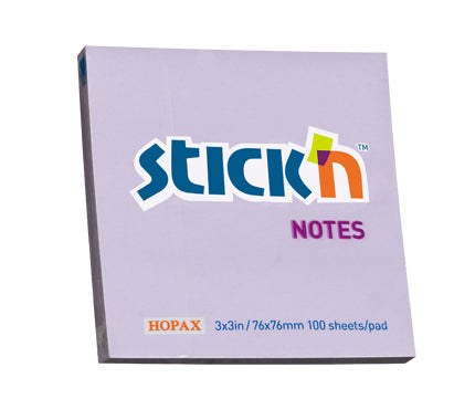 Notes adeziv Stick'n, lila pastel, 76 x 76 mm, 100 file
