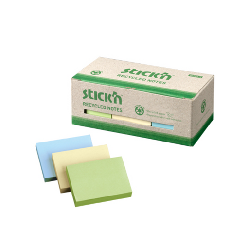 Notes adeziv Stick'n, 3 culori pastel, 38 x 51 mm, 12 x 100 file