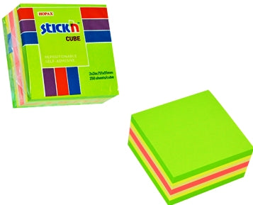 Cub notes adeziv Stick'n, 4 culori asortate galben pastel/roz pastel/galben/verde, 51 x 51 mm, 250 file