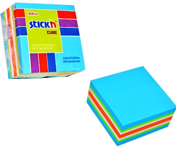 Cub notes adeziv Stick'n, 4 culori asortate alb/portocaliu/verde/albastru, 51 x 51 mm, 250 file