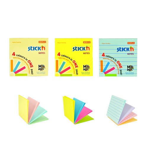 Notes Adeziv Magic Notes 4 Culori Pastel 76x76mm 100 File Stick'n