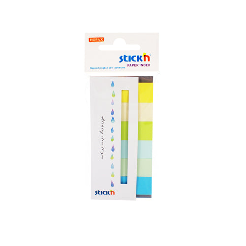 Stick Index Hârtie 45x15 mm, 6x30 File/Set, 6 Culori Neon și Pastel (Galben, Verde, Bleu) - Stick'n