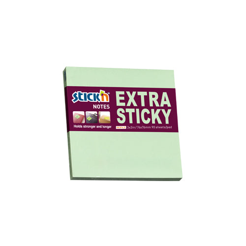 Notes adeziv Stick'n, Extra Sticky verde pastel, 76 x 76 mm, 90 file
