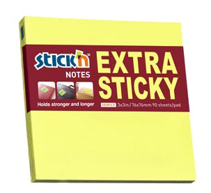 Notes adeziv Stick'n, Extra Sticky galben neon, 76 x 76 mm, 90 file