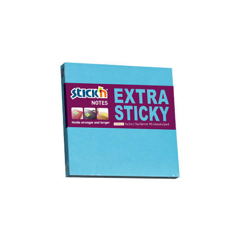 Notes adeziv Stick'n, Extra Sticky albastru neon, 76 x 76 mm, 90 file