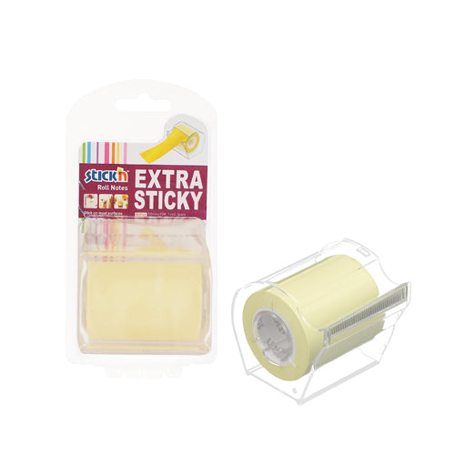 Notes adeziv Stick'n, în rolă cu dispenser galben pastel, 50 mm x 10 m