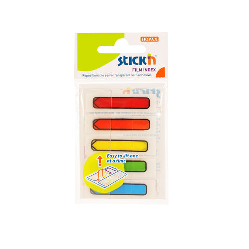 Stick Index Plastic Transparent 45x12 mm, 5x20 File/Set, Săgeată, 5 Culori Neon - Stick'n