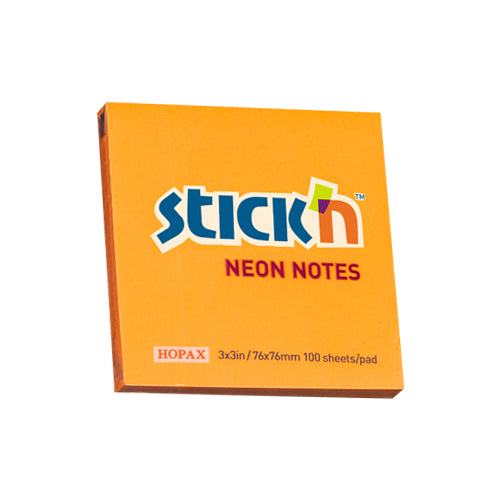 Notes adeziv Stick'n, portocaliu neon, 76 x 76 mm, 100 file