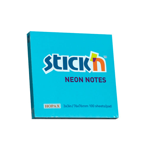 Notes adeziv Stick'n, albastru neon, 76 x 76 mm, 100 file