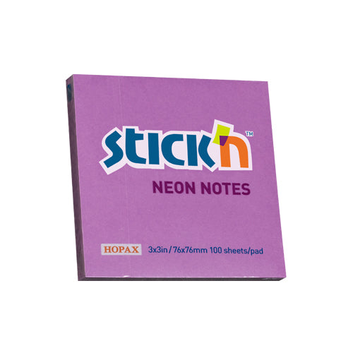 Notes adeziv Stick'n, mov neon, 76 x 76 mm, 100 file