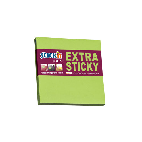 Notes adeziv Stick'n, Extra Sticky verde neon, 76 x 76 mm, 90 file