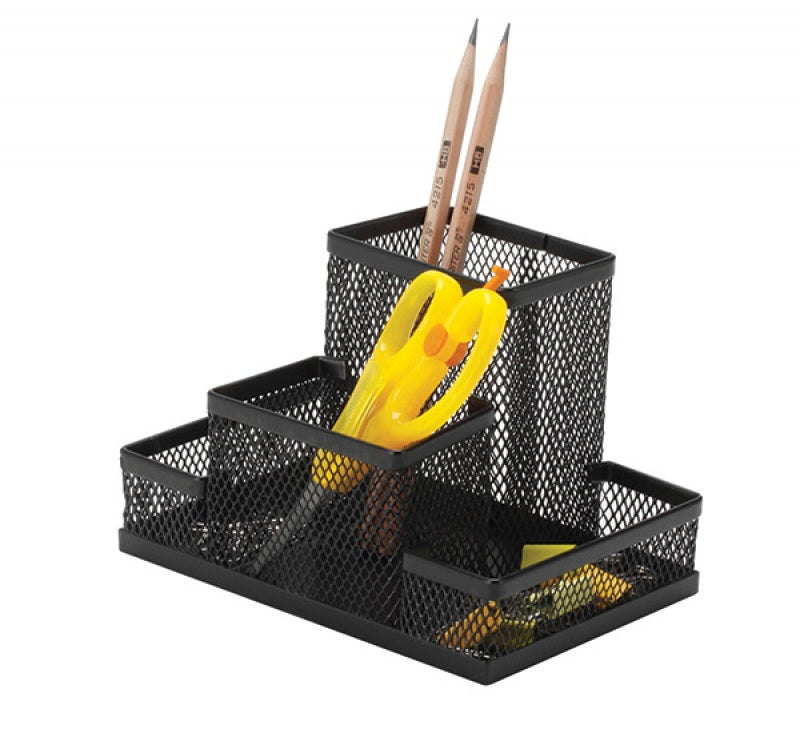 Organizer Metalic Mesh, de Birou, 4 Compartimente, Q-connect - Negru, Q-Connect
