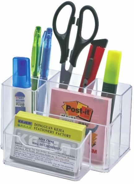 Suport Plastic pentru Accesorii de Birou, 6 Compartimente, 105 x 85mm, Kejea - Transparent, Kejea