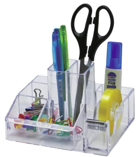 Suport Plastic pentru Accesorii de Birou, 8 Compartimente, 148 x 87mm, Kejea - Transparent, Kejea