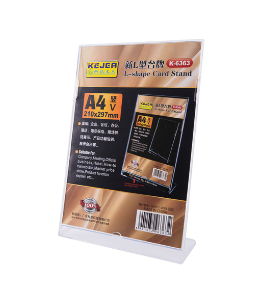 Display Plastic pentru Pliante Forma L A4 Portrait Kejea
