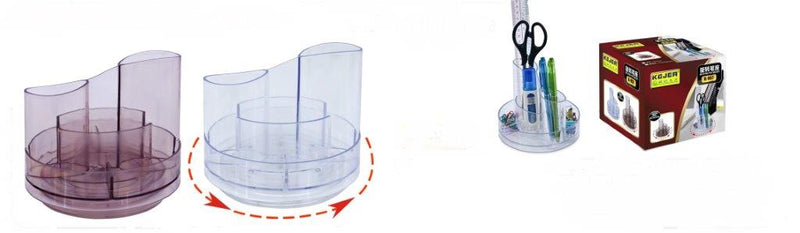 Suport Plastic pentru Accesorii de Birou, Rotativ, 7 Compartimente, Kejea - Transparent, Kejea