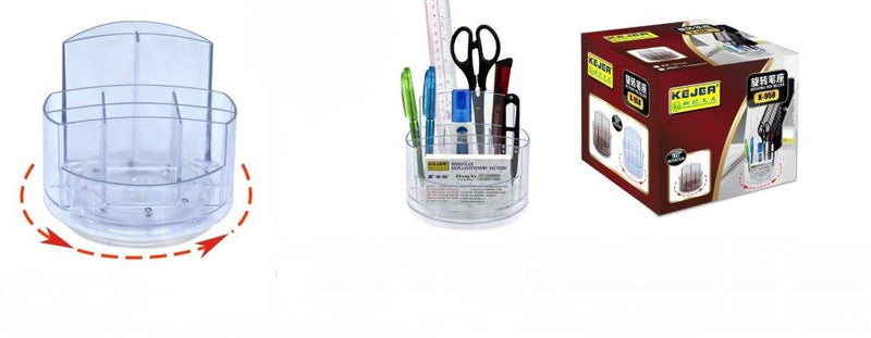 Suport Plastic pentru Accesorii de Birou, Rotativ, 8 Compartimente, Kejea - Transparent, Kejea