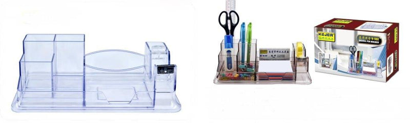 Suport Plastic pentru Accesorii de Birou, 8 Compartimente, Kejea - Transparent, Kejea