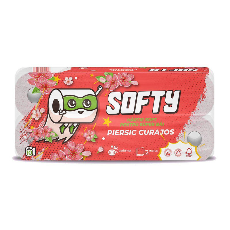 Hartie igienica Softy 12 m - 10 role 2 straturi, Piersică
