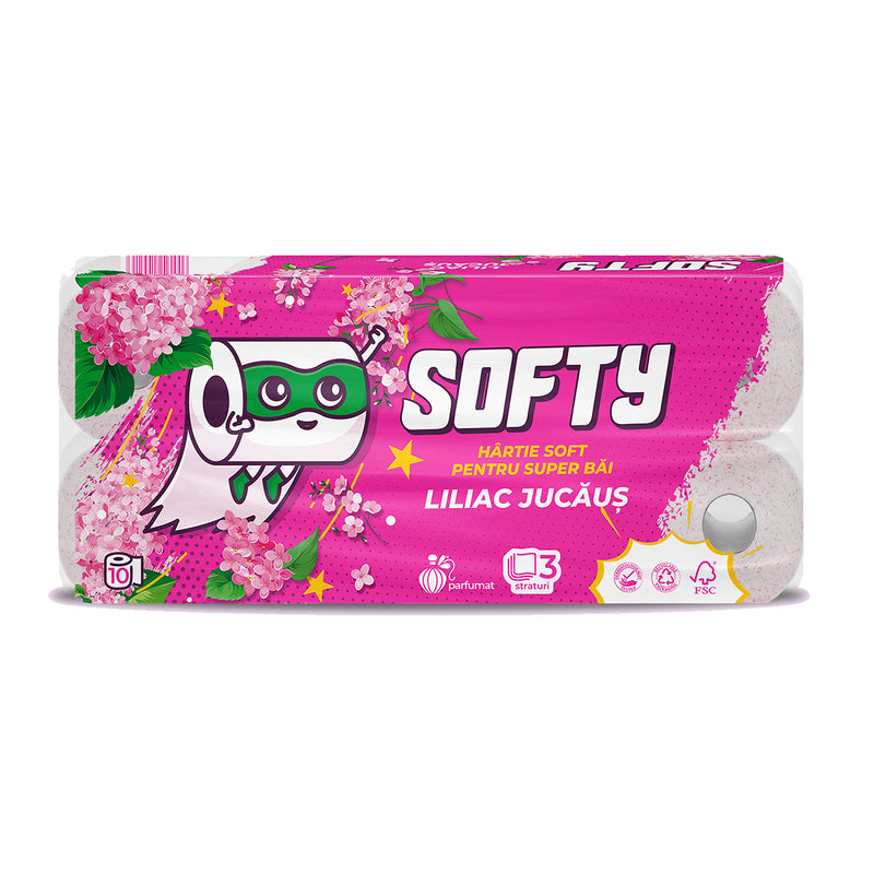 Hartie igienica Softy 12 m - 10 role 3 straturi, Liliac