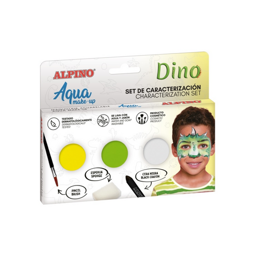 Set Aqua Make Up Dino 3 Culori cu Pensulă și Burete Alpino