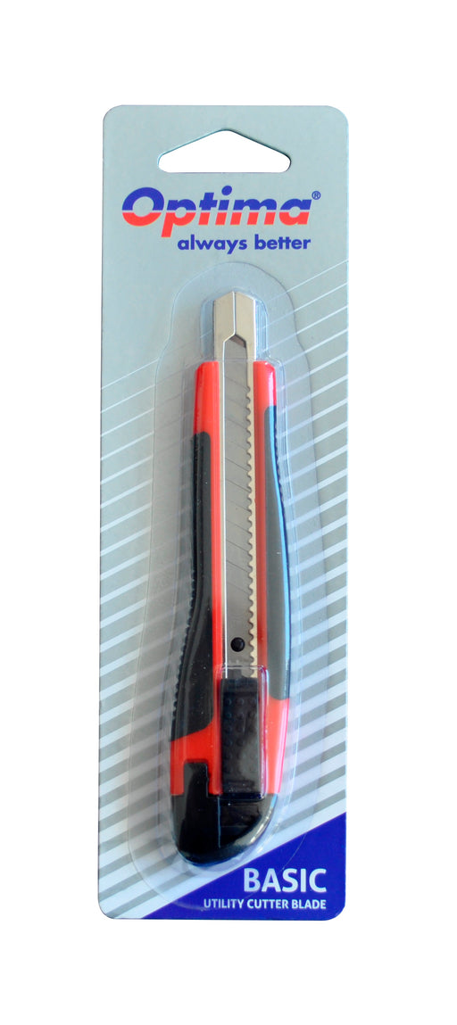 Cutter Basic Lamă 9 mm SK7 Șină Metalică ABS cu Rubber Grip Optima