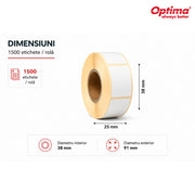 Etichete Termice Autoadezive Albe 38 x 25 mm 1500 Etichete/Rolă Optima