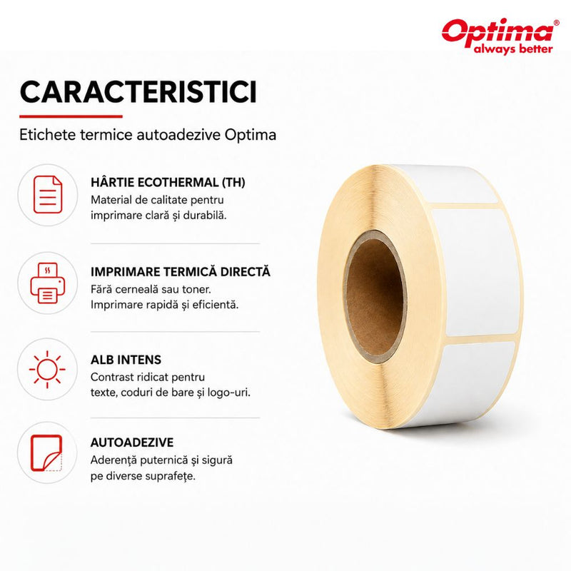 Etichete Termice Autoadezive Albe 38 x 25 mm 1500 Etichete/Rolă Optima