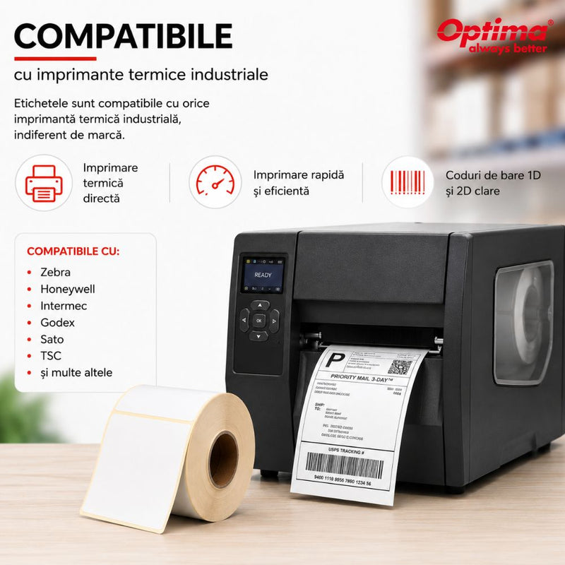 Etichete Termice Autoadezive Albe 100 x 70 mm 700 Etichete/Rolă Optima