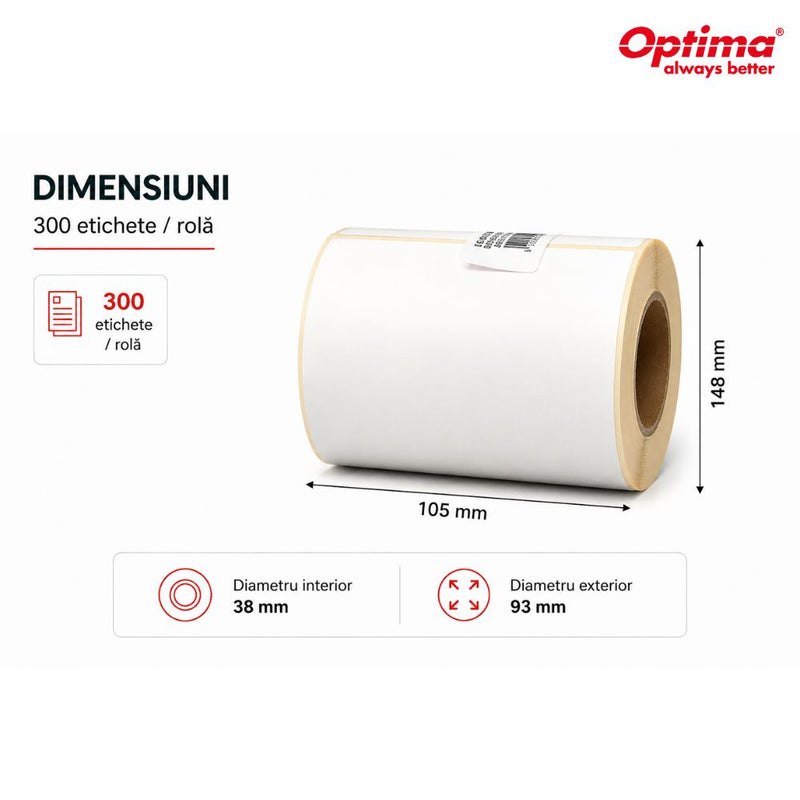 Etichete Termice Autoadezive Albe 105 x 148 mm 300 Etichete/Rolă Optima