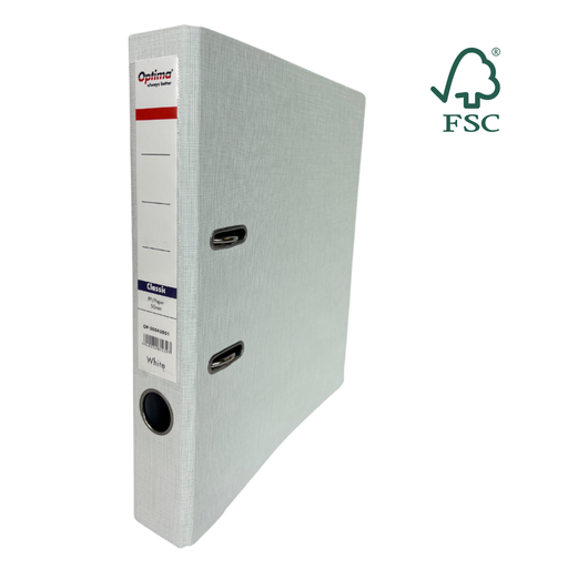 Biblioraft A4 Plastifiat PP/Paper Margine Metalică 50 mm Classic Alb marca Optima pentru organizarea și arhivarea documentelor