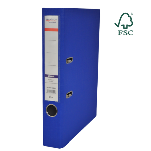 Biblioraft A4 Plastifiat PP/Paper Margine Metalică 50 mm Classic Albastru marca Optima pentru organizarea și arhivarea documentelor