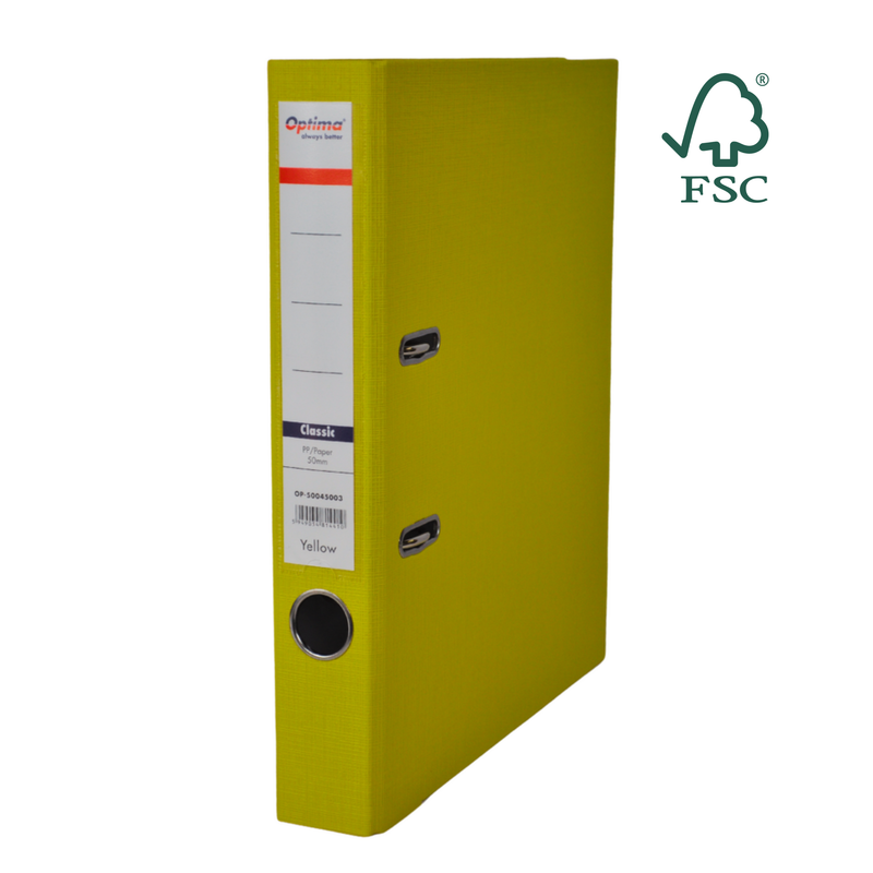 Biblioraft A4 Plastifiat PP/Paper Margine Metalică 50 mm Classic Galben marca Optima pentru organizarea și arhivarea documentelor